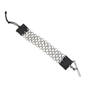 Lucky Brand Unisex Chunky Silver Mesh Link and Leather Toggle Bracelet